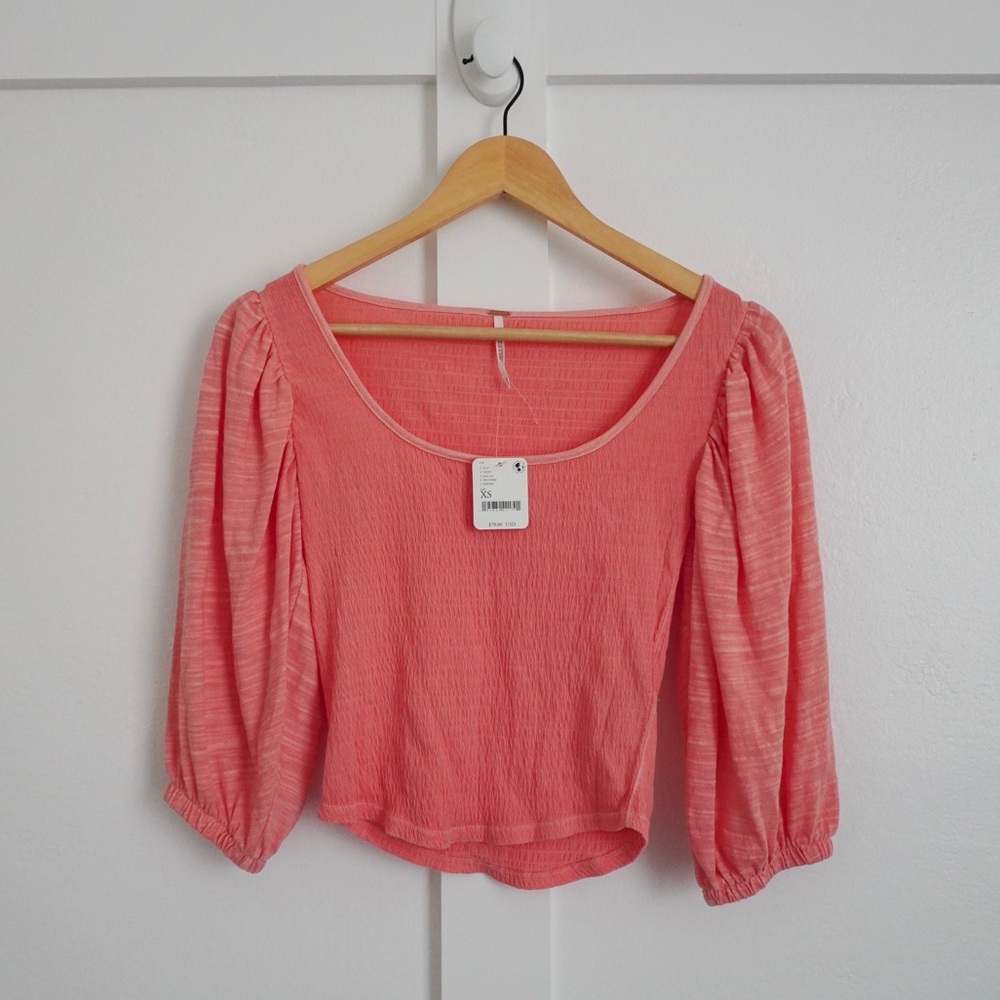 Free People Puff Sleeve Scoop Neck Pink Top